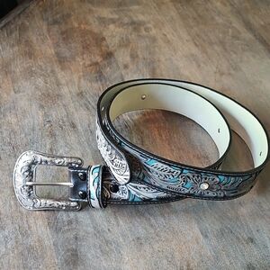 NWT Blue and Grey Embossed Faux Leather Belt
